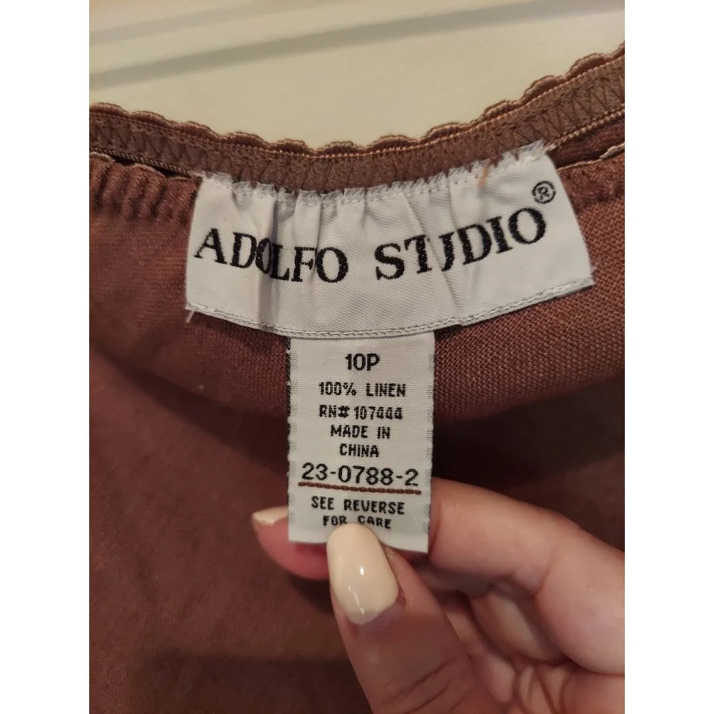 Adolfo Studio Womens Skirt Size 10P Brown 100% Linen Maxi Elastic Waist A-Line